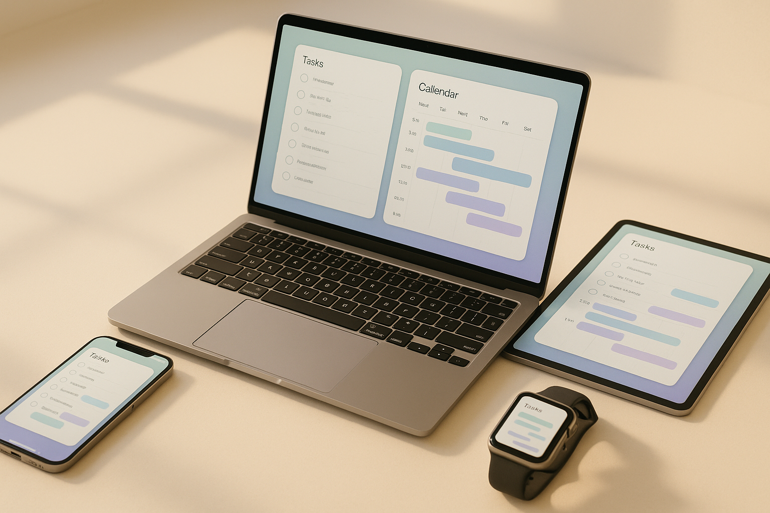 AI Simplenote 디바이스 — iPhone, iPad, MacBook, Apple Watch